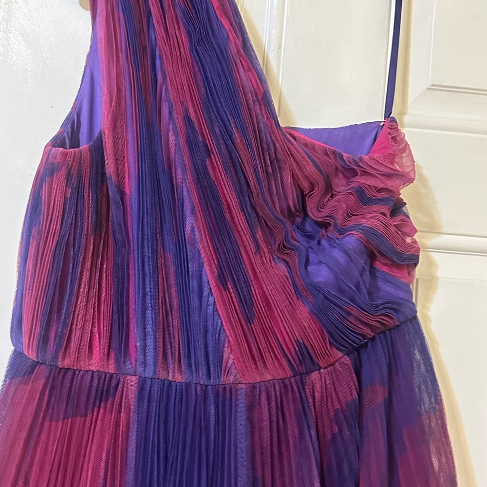 Hutch Tarina Pleated One Shoulder Gown in Vibrant Purple and Pink, New - Picture 8 of 13